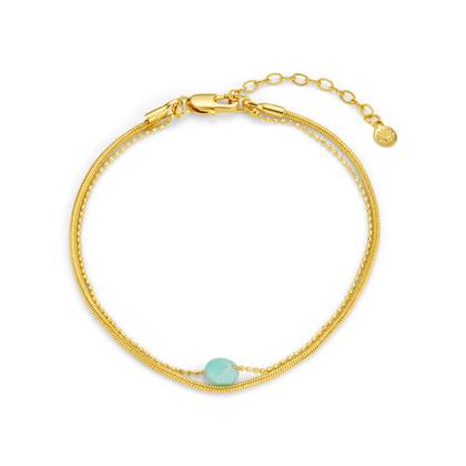 Aquamarine Semi-Precious 2-Row Snake Chain Bracelet