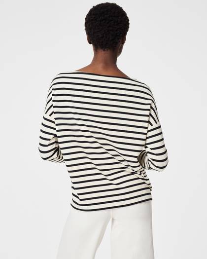 SPANX AirEssentials® Boat Neck Top | Very Black Stripe - Black