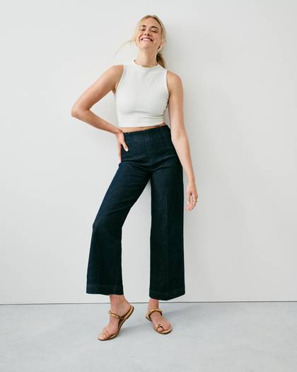 SPANXshape™ Original EveryWear Zero Waistband Cropped Wide Leg Jeans | Raw Indigo - Indigo