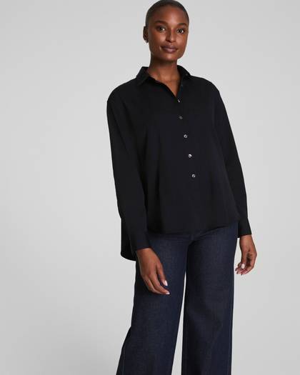 SPANX® Poplin Oversized Button-Up Shirt | Classic Black - Black