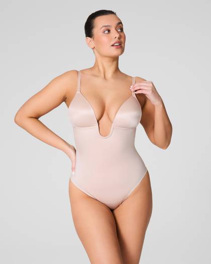 SPANXshape® Suit Your Fancy Plunge Low-Back Thong Bodysuit | Champagne Beige - Champagne Beige