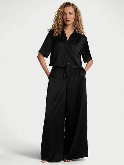 Luxe Satin Boxy Cropped Long Pajama Set