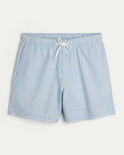 Mid-Thigh Seersucker Swim Trunks