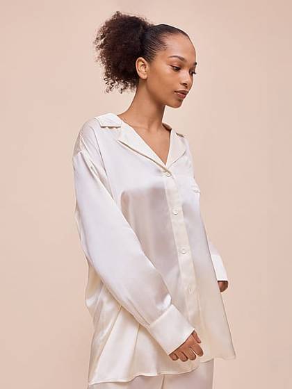 Audrey Mulberry Silk Boyfriend Pajama Shirt