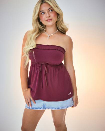 Strapless Tie Waist Babydoll Top