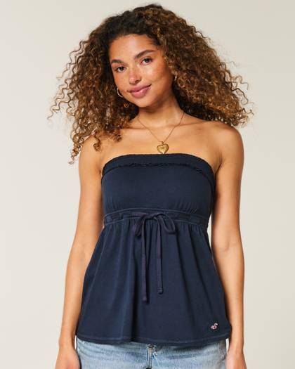 Strapless Tie Waist Babydoll Top