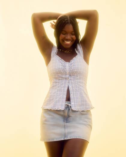 Light Wash Denim Mini Skort