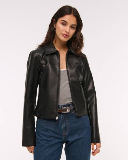 Slim Zip Vegan Leather Jacket