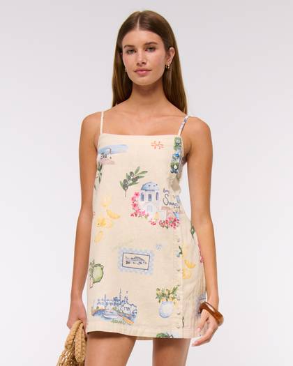 Linen-Blend Button Skort