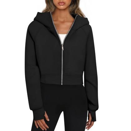 Coolmee Womens Zip Up Hoodies Jackets Cropped Sweatshirts Fall Outfits Casual Comfy Winter Clothes Black XL