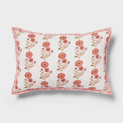 Sunflower Dec Pillow Oblong Ivory/Melon Pink/Gold/Green - Threshold™: Cotton Voile, Indoor Use, Floral Design