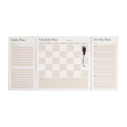 U Brands Vinyl Magnetic Calendar Planner Value Pack for Fridge Checkerboard: Wall Calendar & Office Presentation Board
