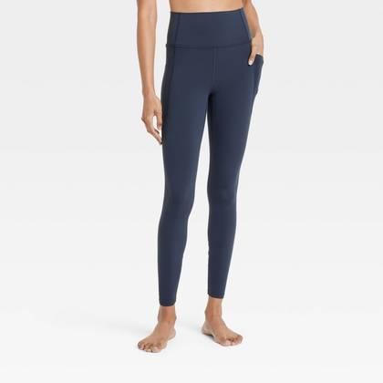 Women's Everyday Soft Ultra High-Rise Pocketed Leggings - All In Motion™ Navy Blue S Long: Moisture Wicking, UPF 50+