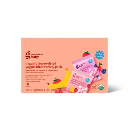 Organic Freeze-Dried Strawberry Banana And Mixed Berry Yogurt Bites - 2oz/8ct - Good & Gather™: Baby Snacks, Age 10 Months+, Box