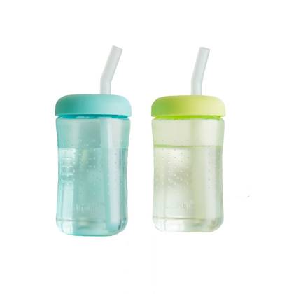 The First Years 7oz Squeeze and Sip Straw Cup - Green and Yellow - 2pk: BPA-Free, Leakproof, Silicone, Spillproof