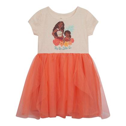 Disney Princess Moana Toddler Girls' Ruffle Short Sleeve Tulle Dress Peach Coral Moana 3T