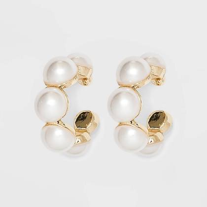 Mini Pearl Hoop Earrings - A New Day™ Gold: Nickel-Free Metal, Post Closure, 1.1" Length, Pearl Stone Type