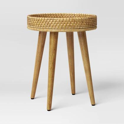 Round Natural Bamboo & Cane Rattan Side Table Natural Wood- Threshold™ Assembly Required