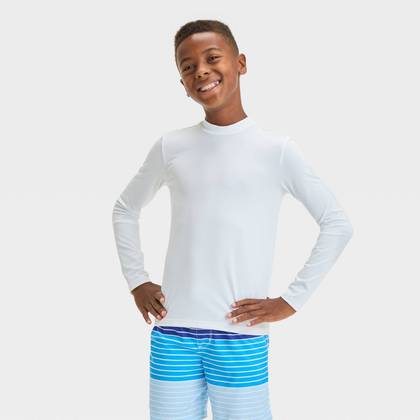 Boys' Solid Rash Guard Top - Cat & Jack™ White XL Husky: UPF 50+ Fit Pullover