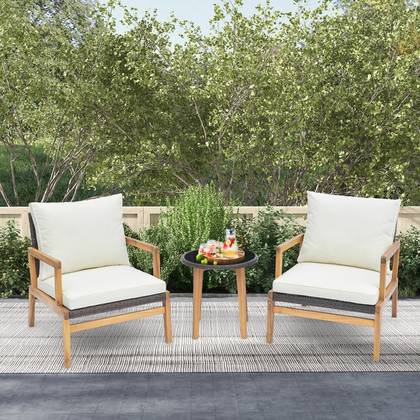 Costway 3 PCS Outdoor Furniture Set with Cushioned Chairs and Tempered Glass Side Table