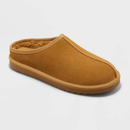 Men's Cruz Genuine Suede Clog Slippers - Goodfellow & Co™ Brown 7: Slip On, Cushioned Footbed