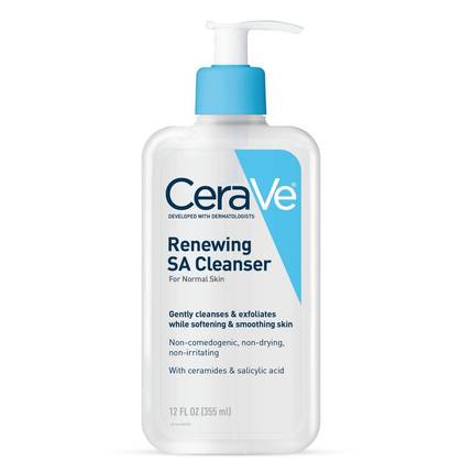 CeraVe Renewing SA Cleanser - 12oz: Noncomedogenic, Paraben-Free, With Salicylic Acid, For Normal, Sensitive Skin