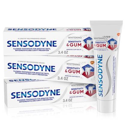 Sensodyne Sensitivity & Gum Whitening Toothpaste - 3.4oz/3pk: Contains Fluoride, Mint Flavor, Stannous Fluoride