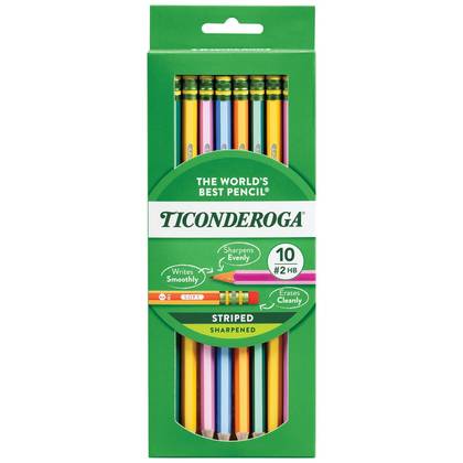 Ticonderoga 10ct Pencil Presharp Striped: Presharpened School Supplies for Kids, Back to School Essentials