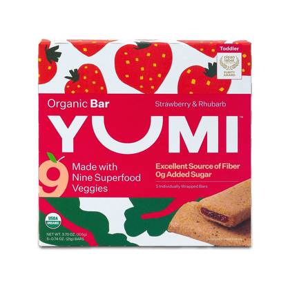 YUMI Organic Strawberry and Rhubarb Baby Snack Bars - 3.7oz/5ct: Toddler 12-36 Months, Ready to Eat, Box Packaging
