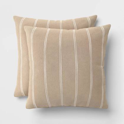 2pk Square Cotton Woven Stripe Throw Pillows Neutral/Ivory - Threshold™