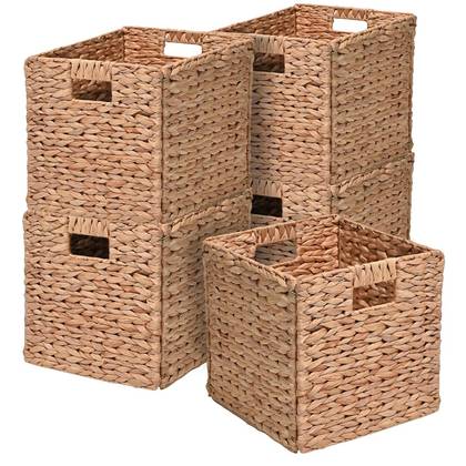 happimess Bryce 10.63" Classic Farmhouse Handwoven Hyacinth Collapsible Storage Cube Baskets with Handles, Natural (Set of 5)