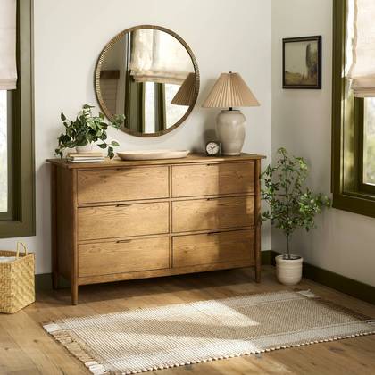 Contemporary Wooden 6 Drawer Horizontal Dresser Aged Oak - Hearth & Hand™ with Magnolia