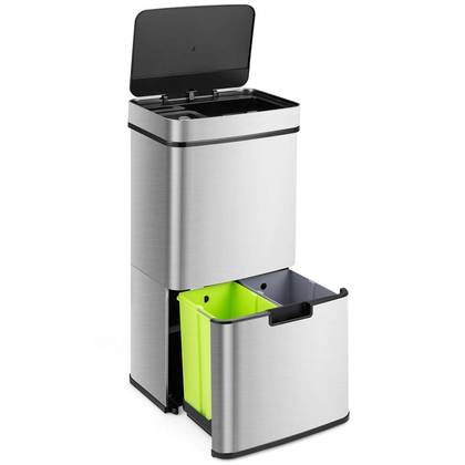Costway 19 Gal Kitchen Trash Can with Soft Closing Lid & Stay-open Design Inner Buckets Silver
