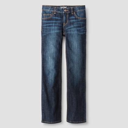Girls' Mid-Rise Bootcut Jeans - Cat & Jack™ Dark Wash 8: Adjustable Waist, Stretch Denim, Full Length