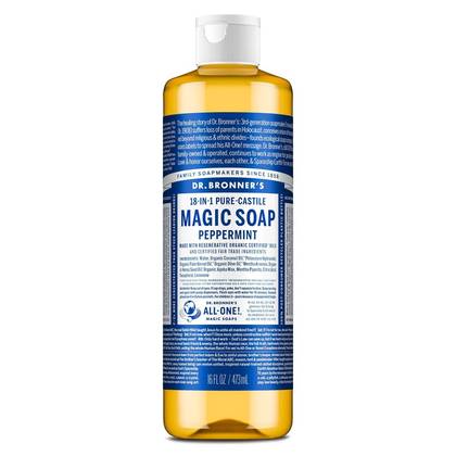 Dr. Bronner's Magic Pure Castile Liquid Soap Bodywash - Peppermint - 16 fl oz: Vegan, Paraben-Free, Whole Body, Normal Skin
