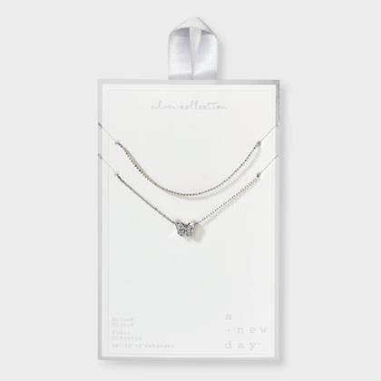 Silver Plated Sliding Cubic Zirconia Butterfly Multi-Strand Necklace - A New Day™: Brass, Nickel-Free, 21" Length