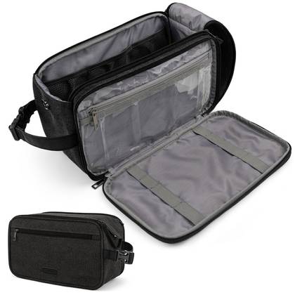 PAVILIA Toiletry Bag for Men Women, Canvas Travel Dopp Kit, Water Resistant Hygiene Toiletries Organizer, Shaving Accessories Bag
