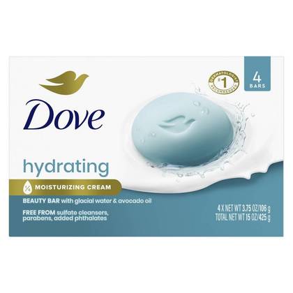 Dove Beauty Hydrating Bar Soaps - Glacial Water & Avocado Oil - 15oz/4ct: Paraben-Free, Sulfate-Free, Vegan, Dry Skin