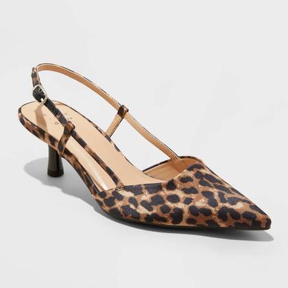 Women's Annette Satin Slingback Heels with Memory Foam Insole - A New Day™ Light Brown 5