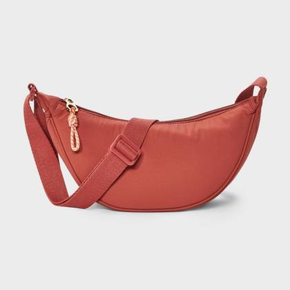 Essential Crescent Sling Crossbody Bag - Universal Thread™ Dark Orange: Adjustable Strap, Recycled Nylon, Lightweight