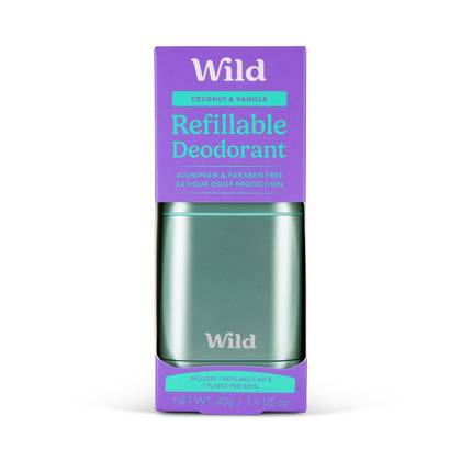 Wild Cosmetics Cream Deodorant Refill - Coconut & Vanilla with Aqua Case - Aluminum-Free 5.29oz
