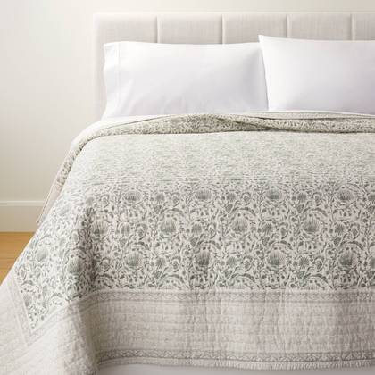 Full/Queen Decorative Border Cotton Slub Print Quilt Light Teal Green – Threshold™ designed with Studio McGee: Botanical Pattern