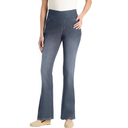 Woman Within Flex-Fit Pull-On Bootcut Gap-Free Stretch Denim Jeans - 14 W, Stonewash Sanded