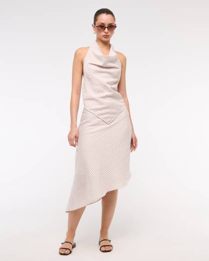 Mid Rise Asymmetrical Hem Midi Skirt