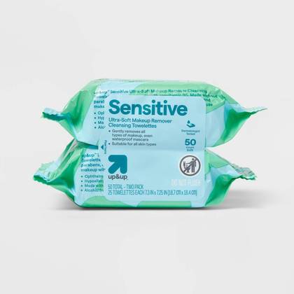 Sensitive Ultra-Soft Makeup Remover Cleansing Towelettes - Unscented - 50ct - up&up™: Hypoallergenic, Contains Vitamin E