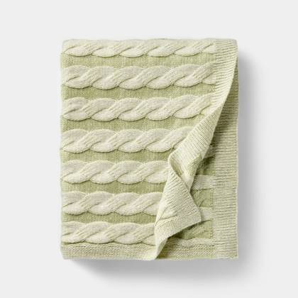 50"x60" Twisted Cable Throw Blanket Green and Cream - Threshold™ designed with Studio McGee