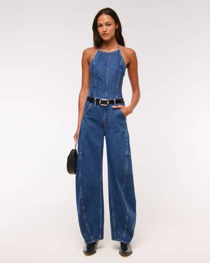 Halter Barrel Denim Jumpsuit