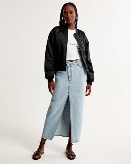 Denim Criss-Cross Waistband Maxi Skirt