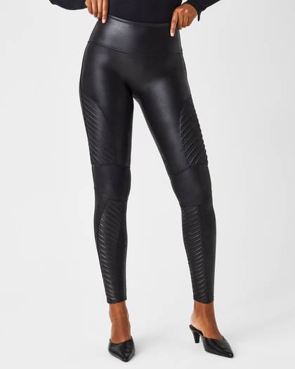 Faux Leather Moto Leggings | Very Black - Black
