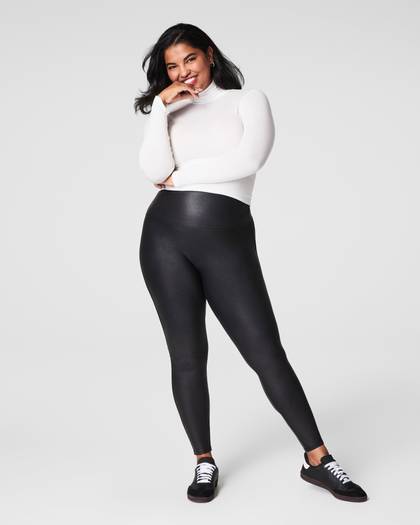 SPANXshape™ Faux Leather Fleece Lined Leggings | Black - Black